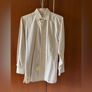 Charvet Beige Brown and Aqua Check Plaid Dress Shirt size 15 1/2 - 33